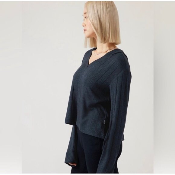 Athleta Harmony Pose Hooded Ribbed Sweater Midnight Navy Women’s Small - Picture 11 of 12